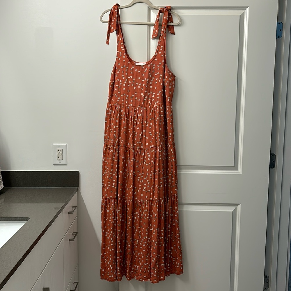 LC Lauren Conrad Rust Floral Maxi Dress with White Dot Print